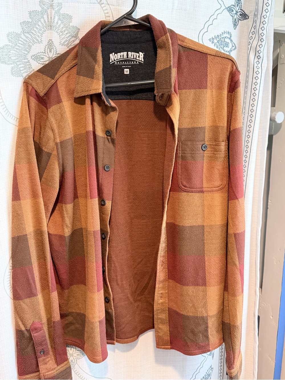 North River Men’s Casual Button-Down Shirt - Rust Plaid